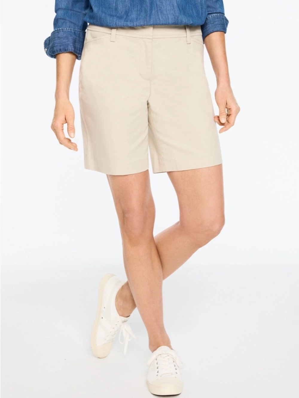 Talbots Light Cream High-Rise Bermuda Chino Shorts 90s Mom 7 inches